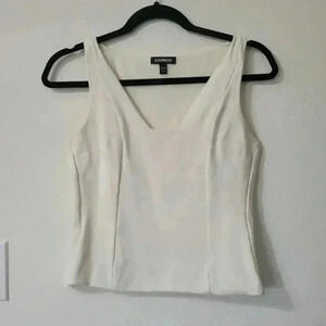 EXPRESS Fitted V-neck Ponte Tank size xs white / swan color / old money